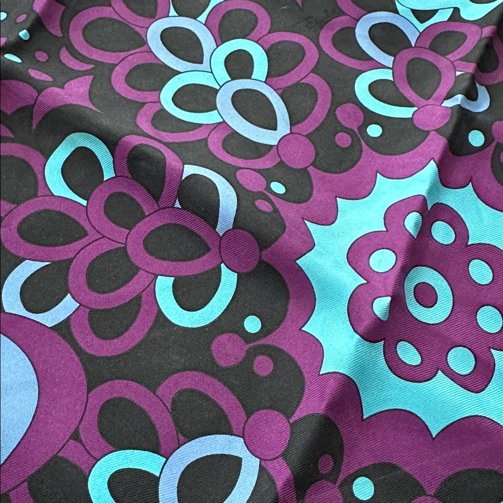 Emilio Pucci Teal Blue Purple Floral Silk Scarf - Picture 3 of 3